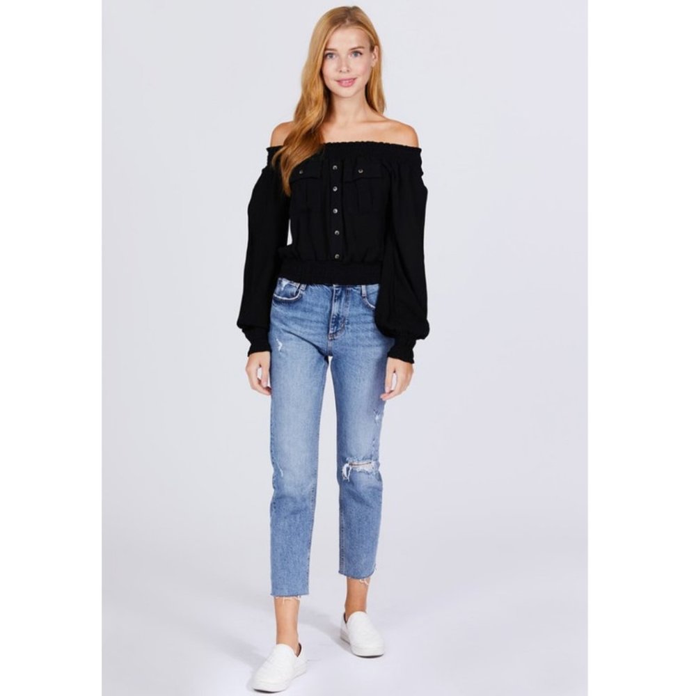 Black off Shoulder Top NWT - Picture 3 of 3